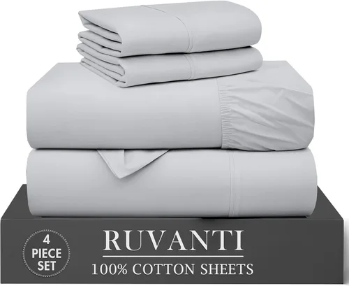 Miniatura 71 de RUVANTI 6 Piezas Sábanas de Algodón - 100% Algodón Natural Suave, Ligeras y Transpirables Sábanas de Percal Crujiente, Sábanas de Cama Tamaño Full