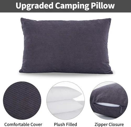 Miniatura 3 de MOON LENCE Paquete de 2 almohadas de campamento comprimibles con funda lavable y bolsa de transporte, almohada rellena de felpa para senderismo