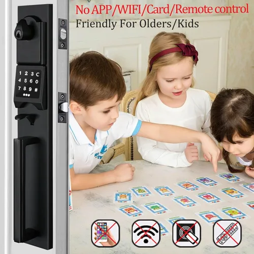 Miniatura 8 de NEWBANG Manija inteligente electrónica negra mate zurda con bloqueo de teclado para puerta frontal doble (llaves reservadas), MDHST2016DB-E-SET-LH