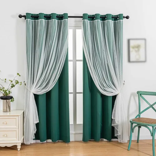 Miniatura 19 de indistar Cortinas Oscuras para el Hogar de Doble Capa con Capa Sólida y Transparente, Par de Paneles de Cortina con Ojales en la Parte Superior, 52