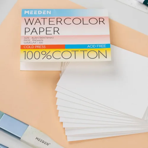 Miniatura 7 de MEEDEN Tarjetas de papel de acuarela en blanco de 4" x 3", 50 piezas de papel de acuarela mini prensado en frío a granel, 100% algodón para adultos