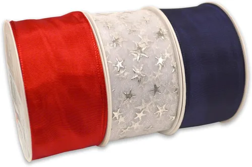 Miniatura 14 de Morex Ribbon Carrete de cinta de satén con alambre de estrellas y rayas, 2-1/2 pulgadas por 3 yardas, rojo/blanco/azul Estrellas y rayas con cable