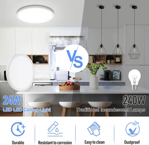 Miniatura 5 de SunRider Lámpara de Techo LED de Montaje Empotrado, 6000K Blanco Frío, 2400LM, 30 cm 24W Luces Planas Redondas Modernas, Lámpara de Panel