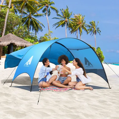 Miniatura 12 de Toldo para sombrilla de playa mejorado 2026 con protección UV UPF 50+, tienda de playa portátil para sol, ventilación de 360°, 4 bolsas de arena