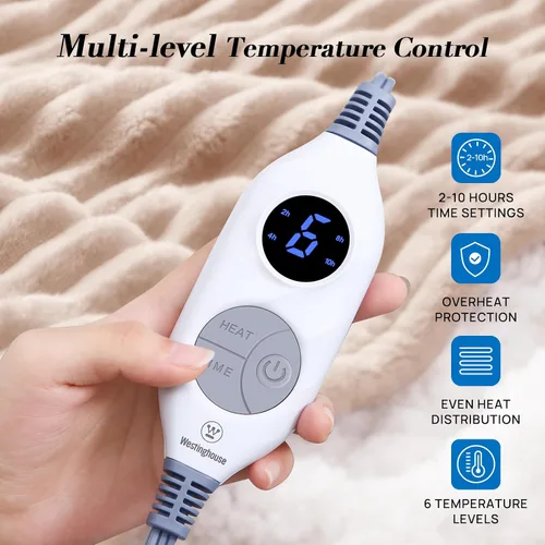 Miniatura 2 de Westinghouse - Manta eléctrica con calefacción, suave manta de franela a sherpa con 6 niveles de calefacción y apagado automático de 2-10 horas