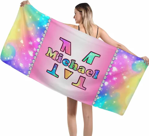 Miniatura 18 de MyPupSocks Toalla colorida personalizada para niños – Color arcoíris personalizada para viajes, playa, piscina y toallas de baño, toalla con nombre