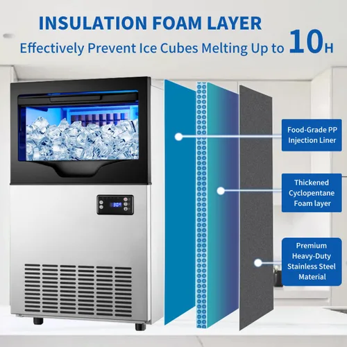 Miniatura 4 de Máquina comercial para hacer hielo de 100 libras/día, máquina de hielo de acero inoxidable debajo del mostrador, lista para hielo en 5-15 minutos
