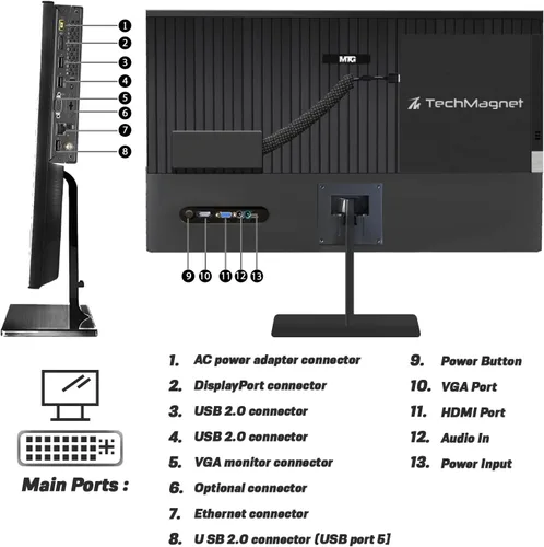 Miniatura 9 de TechMagnet Computadora de escritorio todo en uno, Cheetah 4, Intel Core i3 4ª generación de 2.9 GHz, 8 GB DDR3, SSD de 120 GB, LED de 22 pulgadas