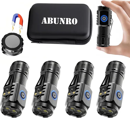 Paquete de 4 linternas recargables, mini linterna de mano de emergencia de 3 lúmenes altos, 5 modos, mini linterna recargable para camping,