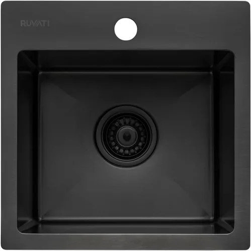 Ruvati RVH8115BL - Fregadero de preparación de barra de montaje superior de acero inoxidable negro plomizo de 15 pulgadas