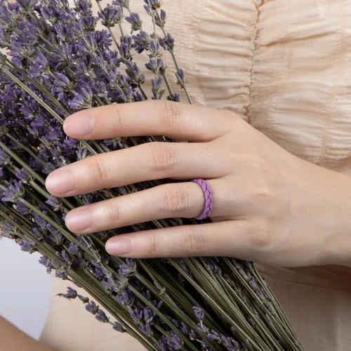 Miniatura 135 de Egnaro Anillos de boda de silicona para ella, conjuntos de novia de goma para mujer, bandas finas, diseño trenzado de hojas apilables con ranuras