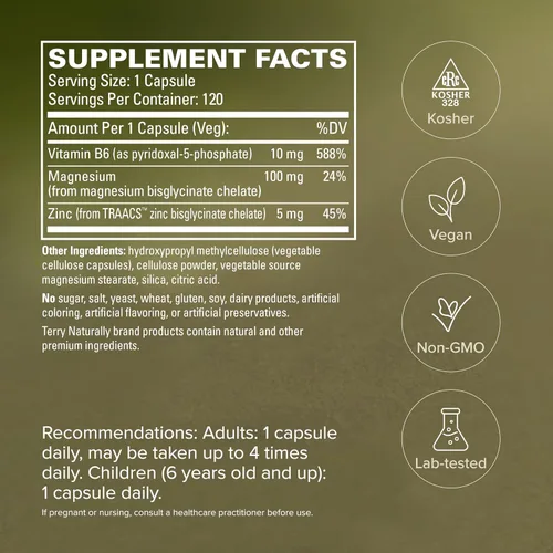 Miniatura 5 de Terry Naturally Complejo de magnesio BioActive - Apoyo a la salud ósea y cardíaca - Suplemento con vitamina B6, zinc y magnesio - Suplemento