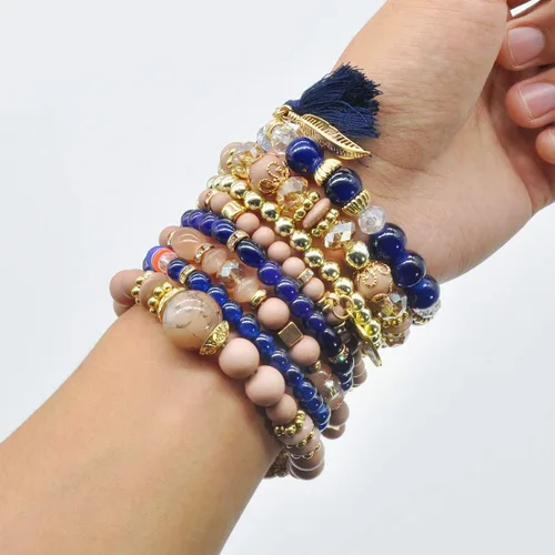 Miniatura 5 de Conjuntos de pulseras bohemias para mujer, 6 juegos de pulseras elásticas apilables multicolor, estilo hippie, joyas finas