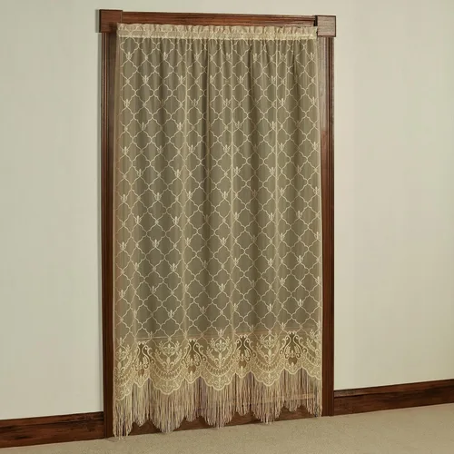 Touch of Class Panel de cortina victoriana de encaje Fleur de Lis para ventana de poliéster - Oro antiguo - Panel de estilo europeo para ventanas de