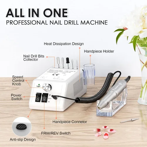 Miniatura 2 de SUBAY Kit Profesional de Esculpido de Uñas Eléctrico para Dedos y Pies, Lima Eléctrica para Manicura y Pedicura con 1 Paquete de Bandas de Lijado