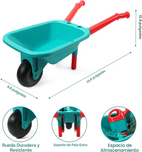 Miniatura 9 de CUTE STONE - Juego de herramientas de jardinería para niños, juguetes de jardín con carretilla, regadera, guantes de jardinería, rastrillo manual