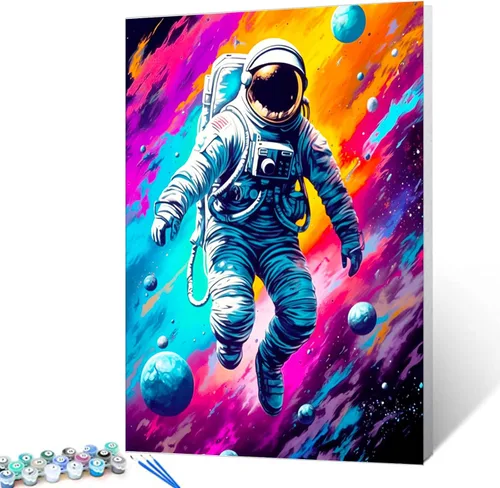 Miniatura 10 de Tucocoo Graffiti Astronauta - Pintura por números para adultos, espacio exterior, astronauta, pintura al óleo digital, pintura acrílica, kits