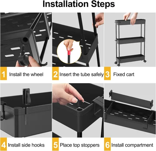 Miniatura 5 de SAKA - Carrito de almacenamiento delgado, carrito de almacenamiento rodante para el baño de 4 niveles, carrito organizador móvil de estanterías