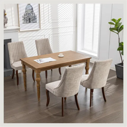 Miniatura 2 de Juego de 8 sillas de comedor, sillas de cocina con canales de lino con patas curvadas de madera maciza, silla de comedor tapizada de tela cómoda