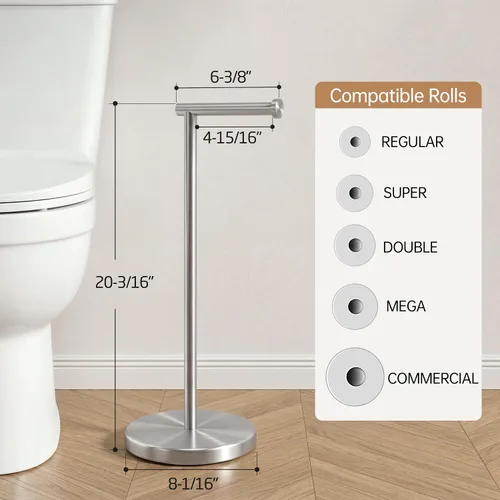 Miniatura 6 de KES Soporte de papel higiénico SUS 304 Acero inoxidable Pedestal a prueba de óxido Soporte de rollo de papel de tocador Soporte de piso Moderno Gris