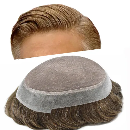 Miniatura 108 de Tupé para hombres, piezas de cabello humano real, sistema de unidades de cabello natural, línea capilar natural, pieza de repuesto para hombres