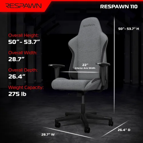 Miniatura 2 de Respawn Silla ergonómica 110 para juegos, silla giratoria reclinable de videojuegos de oficina con soporte lumbar, reposacabezas, resistente, Tela