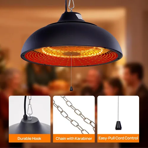 Miniatura 3 de Calentador colgante de patio, montado en el techo, calentador eléctrico de patio, control de temperatura integrado, apto para exteriores/interiores