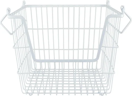 DII - Cubo de almacenamiento apilable de malla de alambre de metal, grande y rectangular, 33 x 25 x 28 cm, blanco Negro