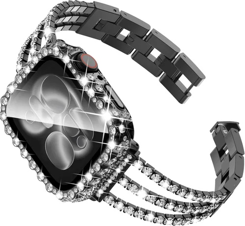 Miniatura 18 de Surace - Correa compatible con Apple Watch de 1.57 pulgadas para mujer series 6, 5 y 4, brazalete de eslabones brillantes con diamantes de brillo