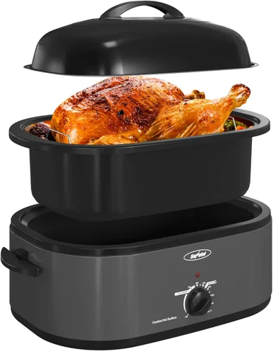 Miniatura 10 de Sunvivi Horno asador eléctrico con tapa visible, horno asador de pavo de 24 cuartos de galón con sartén y estante extraíbles, acero inoxidable