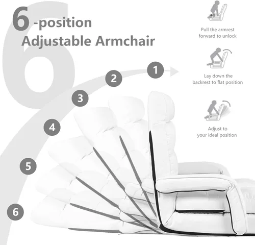 Miniatura 4 de Giantex Chaise Lounge - Sillón plegable multiusos para interiores, 6 posiciones ajustables, reposabrazos integrados, almohada lumbar, asiento