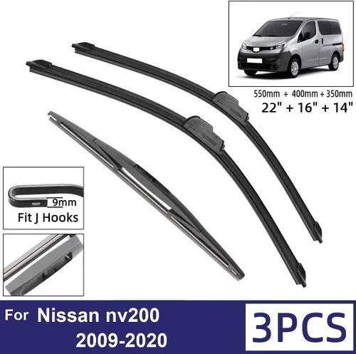 Miniatura 2 de Limpiaparabrisas de automóvil compatible con Nissan NV200 2009-2020, limpiaparabrisas delantero y trasero de goma suave, limpiaparabrisas de 22 + 16