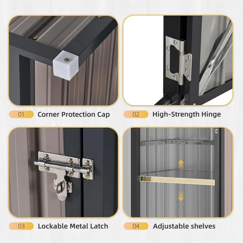 Miniatura 7 de Aoxun Armario de almacenamiento para exteriores de 2.5 x 2 pies con piso, cobertizo de herramientas de metal con estantes ajustables y puerta