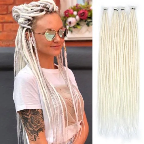 Kraler - Extensiones de rastas de 22 pulgadas con 40 hebras, trenzadas a mano, estilo reggae, de color blanco perla, sintéticas, de 0,6 cm de ancho,