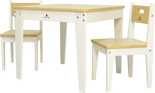 Damoch Family® Juego de mesa y sillas de madera para niños | Mesa Montessori de arte y manualidades con 2 sillas | Mesa de juego de actividades para