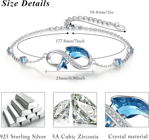 Miniatura 2 de Pulsera de delfín para mujer, de plata de ley, tobilleras de delfín, impermeables, hipoalergénicas, dijes de cristal, regalo único de Navidad