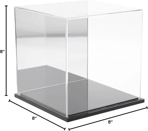 Miniatura 2 de Plymor Vitrina de acrílico transparente con base negra (parte trasera de espejo), 8 x 8 x 8 pulgadas Base negra (espejado)