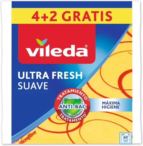 Vileda 142010 Paños suaves, 30% microfibra, paquete de 4 más 2 gratis