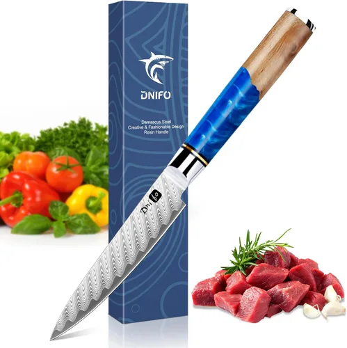 Cuchillo de Utilidad de Cocina Dnifo de 5 Pulgadas, Cuchillo Mondador de Acero Damasceno VG10 Japonés, Cuchillo de Chef de Cocina Pequeño con Caja