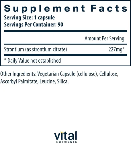 Miniatura 2 de Vital Nutrients Citrato de estroncio Suplemento vegano Apoya dientes y huesos sanos* Sin gluten, lácteos y soja Sin OMG 90 cápsulas