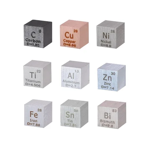 Juego de 9 cubos de elementos, juego de cubos de metal de densidad de 10 mm hasta 99,99% de pureza, 0,39", cubo de tungsteno, bismuto y 18 más para