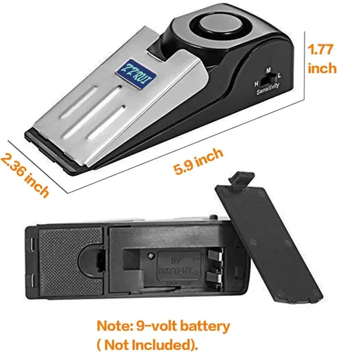 Miniatura 5 de ZZRUI Tope de puerta portátil 2 en 1, alarma de seguridad de cuña para piso, alarma de seguridad ruidosa de 120 db, alarma de parada de puerta