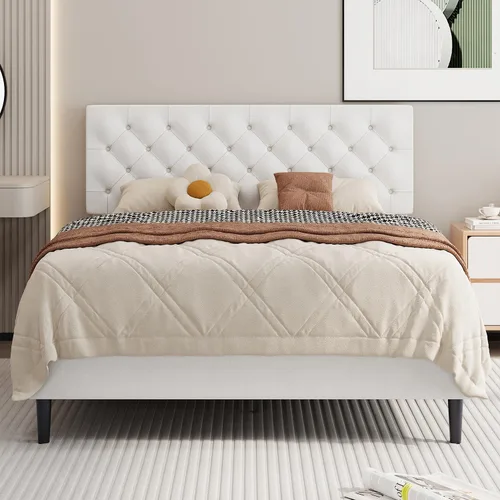BarnFurin Marco de cama tamaño completo con cabecero, cama de plataforma tapizada con cabecero acolchado con botones ajustables, marco de cama de