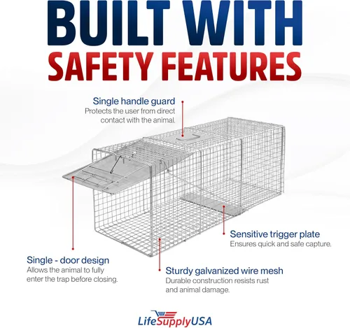 Miniatura 5 de Trampa humana para gatos callejeros de 24 pulgadas, jaula de animales vivos para gatitos salvajes, zarigüeya, mapache, conejo, armadillo, trampa
