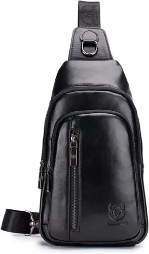 Miniatura 2 de Hebetag Mochila cruzada de cuero para hombres y mujeres, mochila de hombro para el pecho, multiusos, casual, Negro -, Viajar