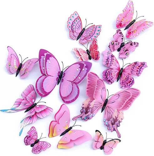 Miniatura 16 de OPSEAM - Calcomanías 3D de mariposa, 24/48 unidades, para decoraciones de pared, fiestas, con imanes (morado, 24)