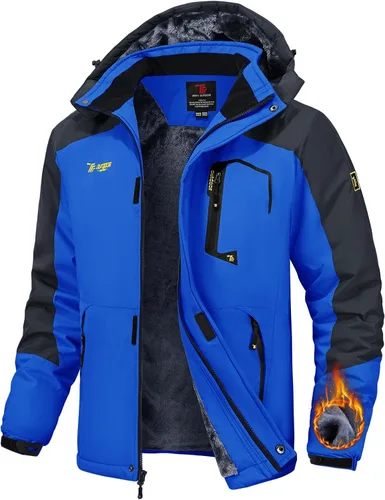 Miniatura 13 de TBMPOY Chaquetas de esquí para hombre, impermeables, para nieve, forro polar grueso, con capucha, para clima frío, cálido, trabajo en hielo al aire