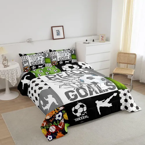 Miniatura 2 de Feelyou Juego de edredón con temática de fútbol, juego de ropa de cama de juego de pelota de fútbol, regalo para amantes del fútbol, edredón Multi 04