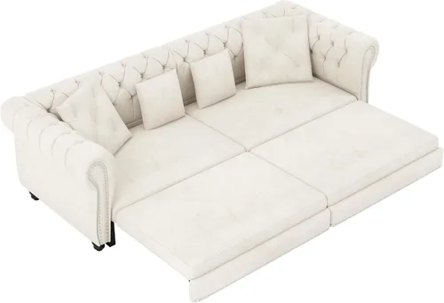 Miniatura 5 de Eafurn Sofá de dos plazas Chesterfield de gran tamaño 3 en 1, sofá cama convertible extraíble tamaño King con otomana movible y ribete de cabeza