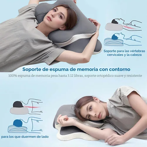 Miniatura 4 de Almohada Ergo para aliviar la apnea del sueño, el dolor de cuello y los ronquidos Almohada cervical para dormir de lado Espuma viscoelástica Gris